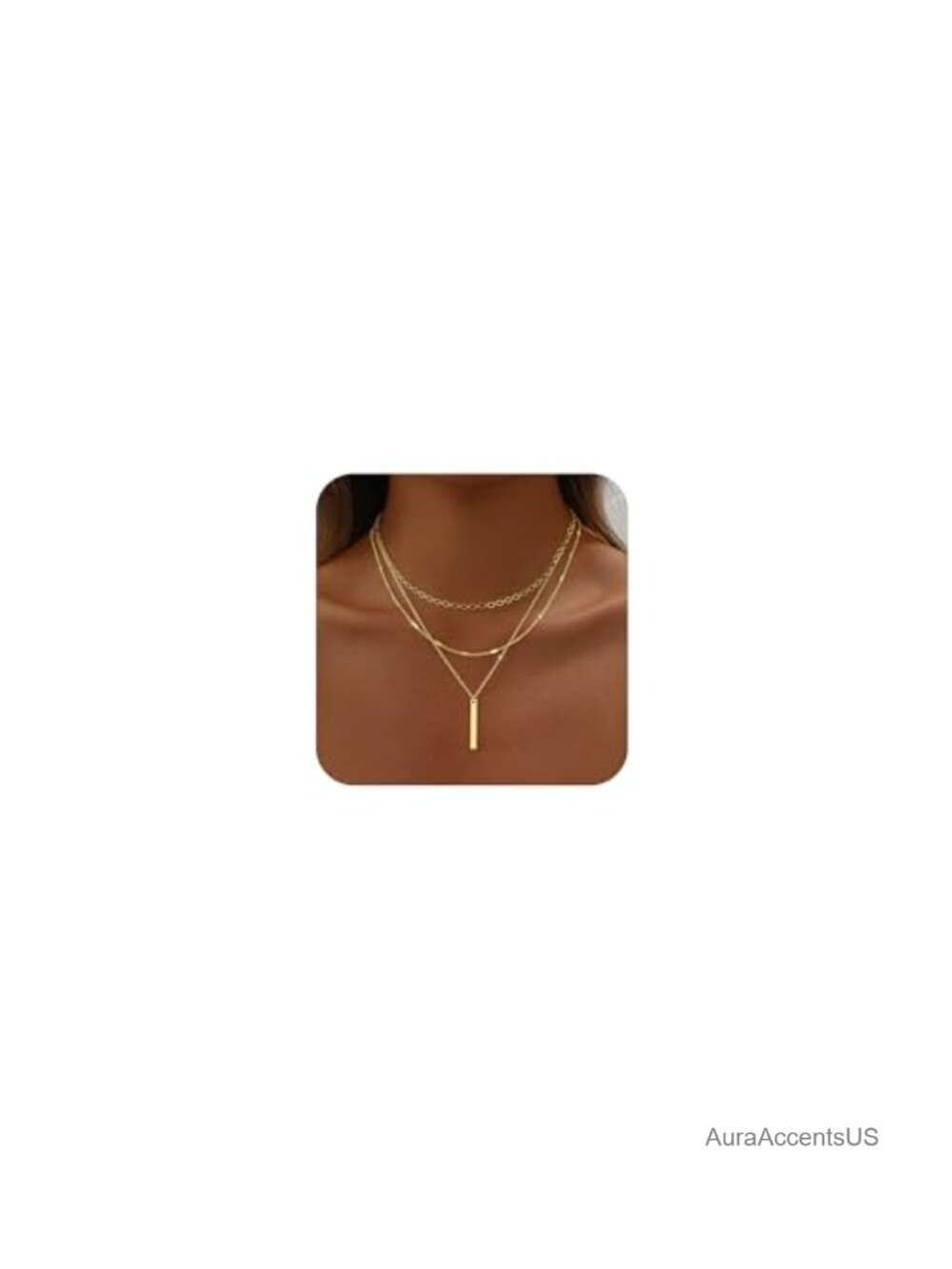 14K Gold Plated Layered Cross Bar Necklace Set Non Tarnish Women's Jewelry